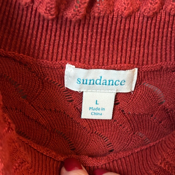 Sundance Frances Ruffle Turtleneck Sweater Scallop Pointelle Knit Rust Orange LG - Picture 6 of 11
